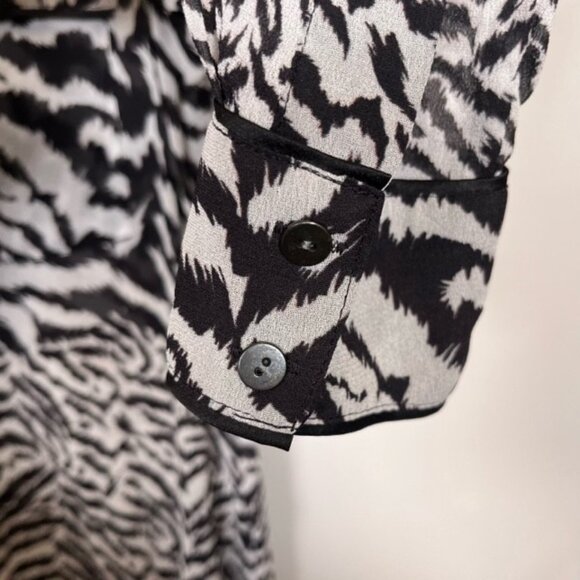 All Saints Ester Remix Zebra Animal Print Sheer Black White Womens Shirt - Picture 6 of 10
